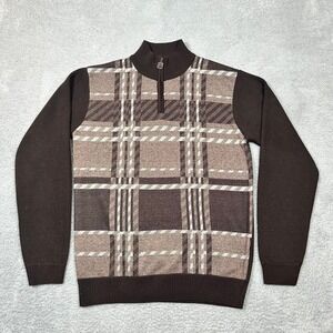Red Ape Mens XL Brown Plaid Quarter Zip Mock Neck Cotton Blend Sweater Dad Style
